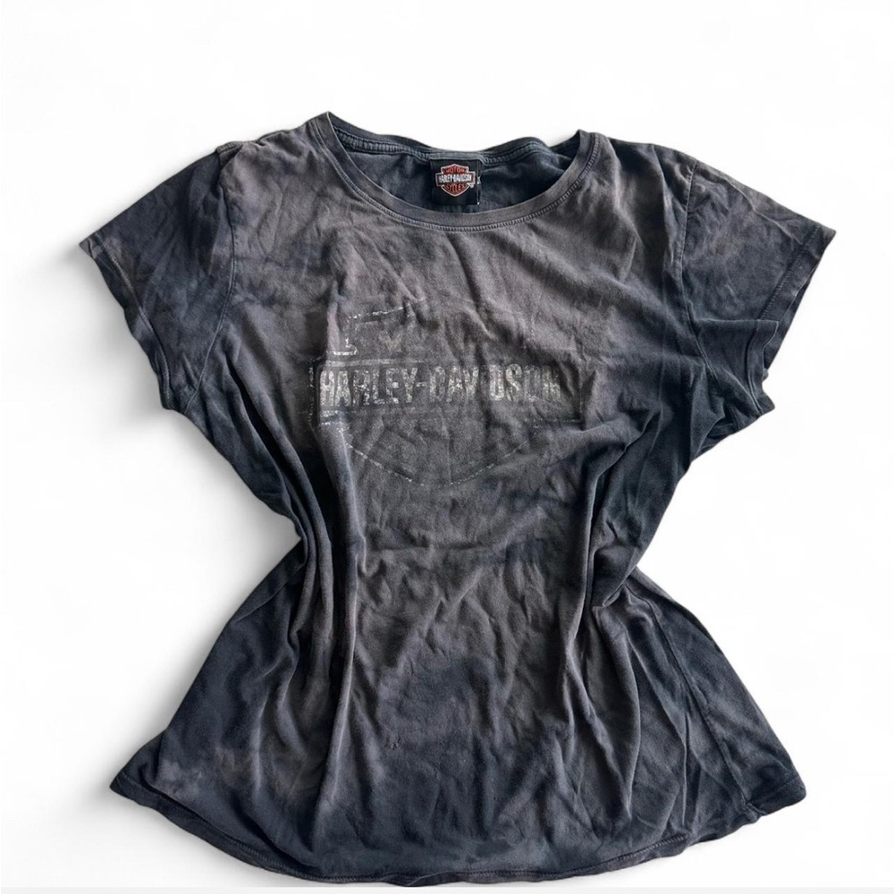 Vintage Y2K Harley-Davidson Black Faded Tee Distressed Graphic Biker Shirt
